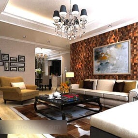 Moderne Living Room Lysekroner Interiør V1 3d model
