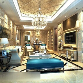 European Living Room Crystal Lamp Interior V1 3d model