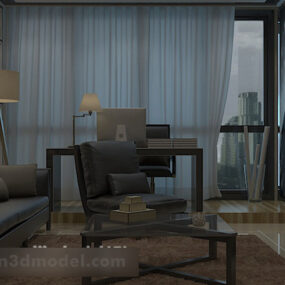 Wohnzimmervorhänge Innenraum V3 3D-Modell