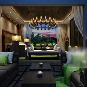 3д модель интерьера дома, гостиной, современного дивана