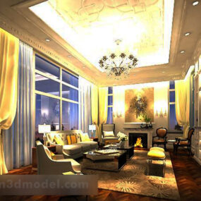 Modern Living Room Curtains Interior V1 3d model