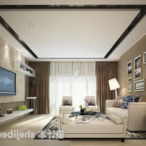 Modern Living Room Curtains Interior V2 3d model