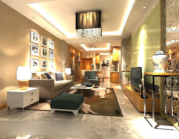 Home Living Room Interior V4 3d Model - .Max, .Vray - Open3dModel