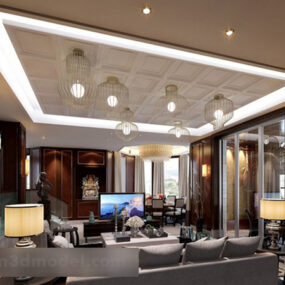 Chinese Style Living Room Chandelier Interior V1 3d model