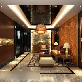 Kinesisk stil stue interiør V10 3d model