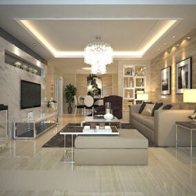 Modern Living Room Furniture Interior V3 3d model