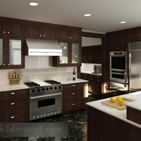 Basic Wooden Kitchen Space Interior 3d model