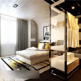 3д модель современного интерьера спальни с изогнутым потолком