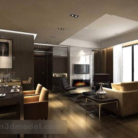 Wohnzimmer-Esszimmer-Interieur V3 3D-Modell