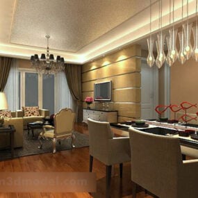 4д модель интерьера гостиной, столовой V3