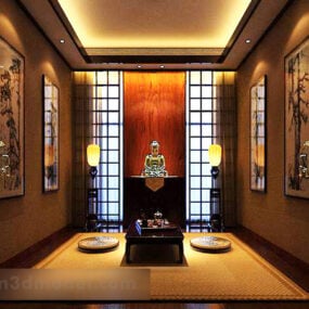 مدل سه بعدی داخلی اتاق نشیمن به سبک آسیای جنوب شرقی