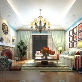 Mediterranean Style Living Room Interior V1 3d model