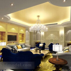 Evropský obývací pokoj stropní dekorace interiér V2 3D model