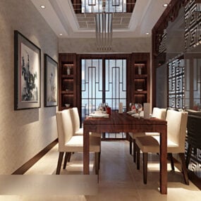 Chinese Style Home Dinning Room Interior 3d model