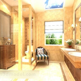 Modelo 3D do interior do banheiro da casa com design básico