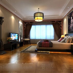 3d модель інтер'єру спальні з дерев'яною підлогою