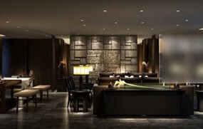 3д модель интерьера гостиной виллы в темном стиле