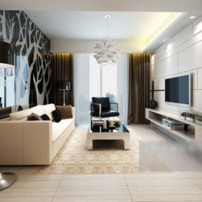 Living Room Tv Wall Interior V3 3d model