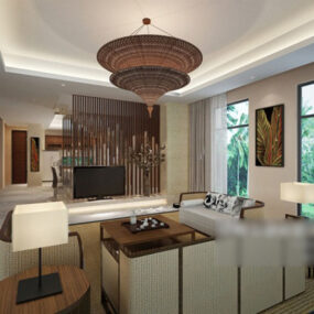 Villa Living Room Chandeliers Design Interior 3d model