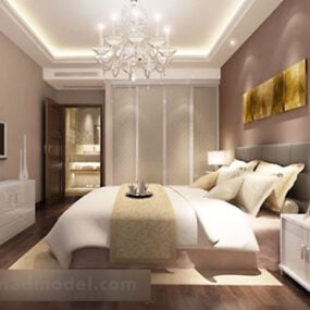 Modelo 3D do interior moderno da cama de casal do quarto