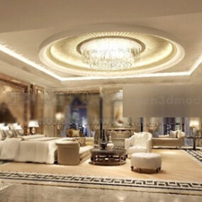 3д модель декора круглого потолка в интерьере гостиной