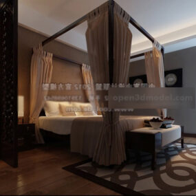 Bedroom With Poster Bed Interior 3d model