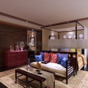 1д модель интерьера спальни в стиле Юго-Восточной Азии V3