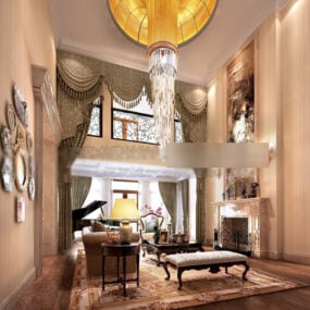 Modelo 3d de luxo duplex sala de estar clássico interior