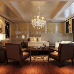 European Neo Classic Living Room Interior 3d model