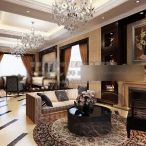 European Retro Living Room Interior V1 3d model