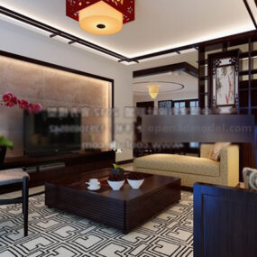 مدل سه بعدی داخلی اتاق نشیمن به سبک آسیایی
