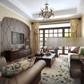 European Villa Living Room Interior V6 3d model