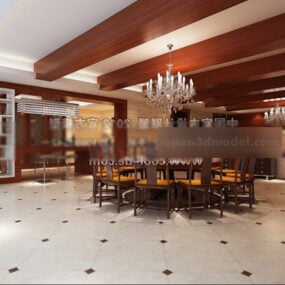 Chinese Style Wooden Dinning Rom Interior 3d model