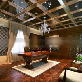 3д модель интерьера кабинета в европейском стиле, оформление потолка