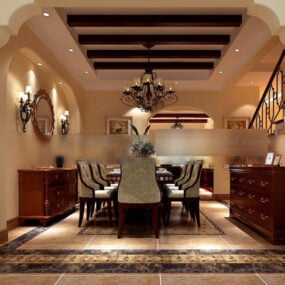 American Style Dinning Room Interior 3d model