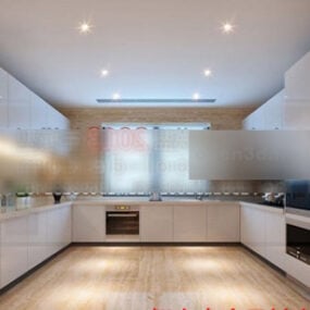 Prosty biały model wnętrza kuchni 3D