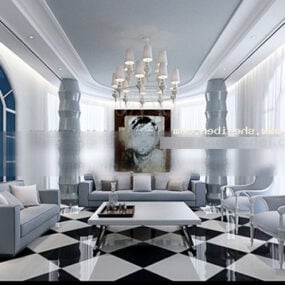 White Ceramic Living Room Interior 3d model