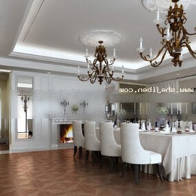 Classic Style White Restaurant Interior 3d model