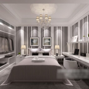 Interior de dormitorio minimalista moderno V7 modelo 3d