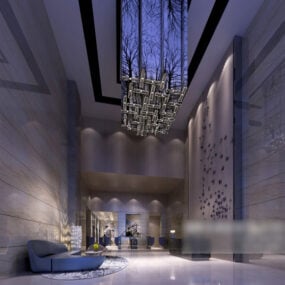 Villa Living Room Chandeliers Design Interior V1 3d model