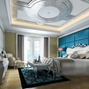 3д модель европейского классического интерьера спальни с потолком