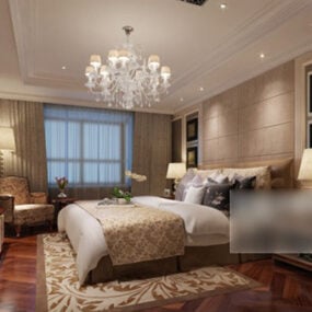 Modern Bedroom With Chandelier Interior 3d model