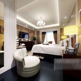 Weißes Schlafzimmer-Beleuchtungs-Dekor-Interieur-3D-Modell