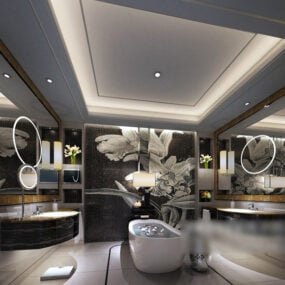 Modello 3d interno del bagno con decorazioni moderne