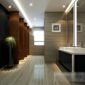 3д модель интерьера общественного туалета с чистым дизайном