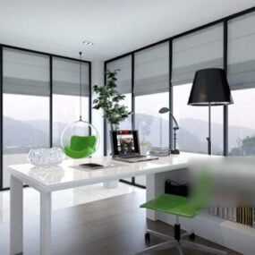 דגם תלת מימד פנימי של חדר עבודה פשוט מזכוכית
