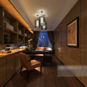 Brun stil Study Room Interiør 3d-model
