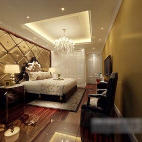 Otel Yatak Odası Lüks Stil İç Mekan 3d modeli