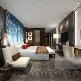 Otel Ebeveyn Yatak Odası Tam Set İç Mekan 3d modeli