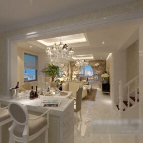 White Home Dinning Room Interior 3d model